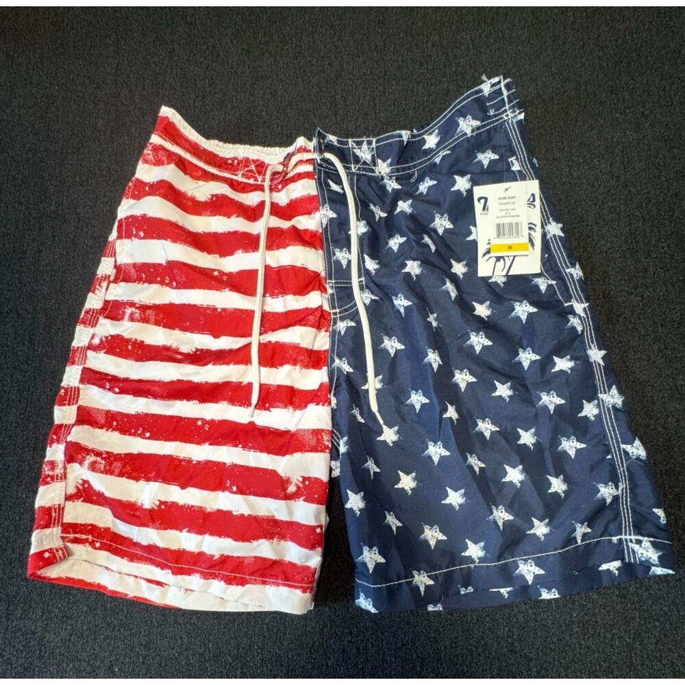 TRUNKS "NEW" Men's Medium Red/White/Blue American USA Flag Swami 7" Swim Shorts